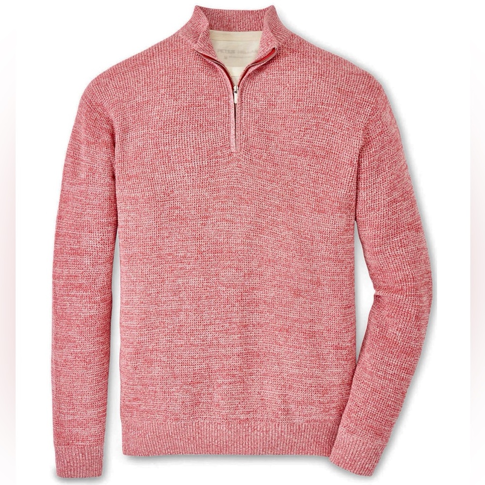 Peter Millar Crown Wool Cotton Kitts Twisted Quarter Zip Lychee Red $250 NWT